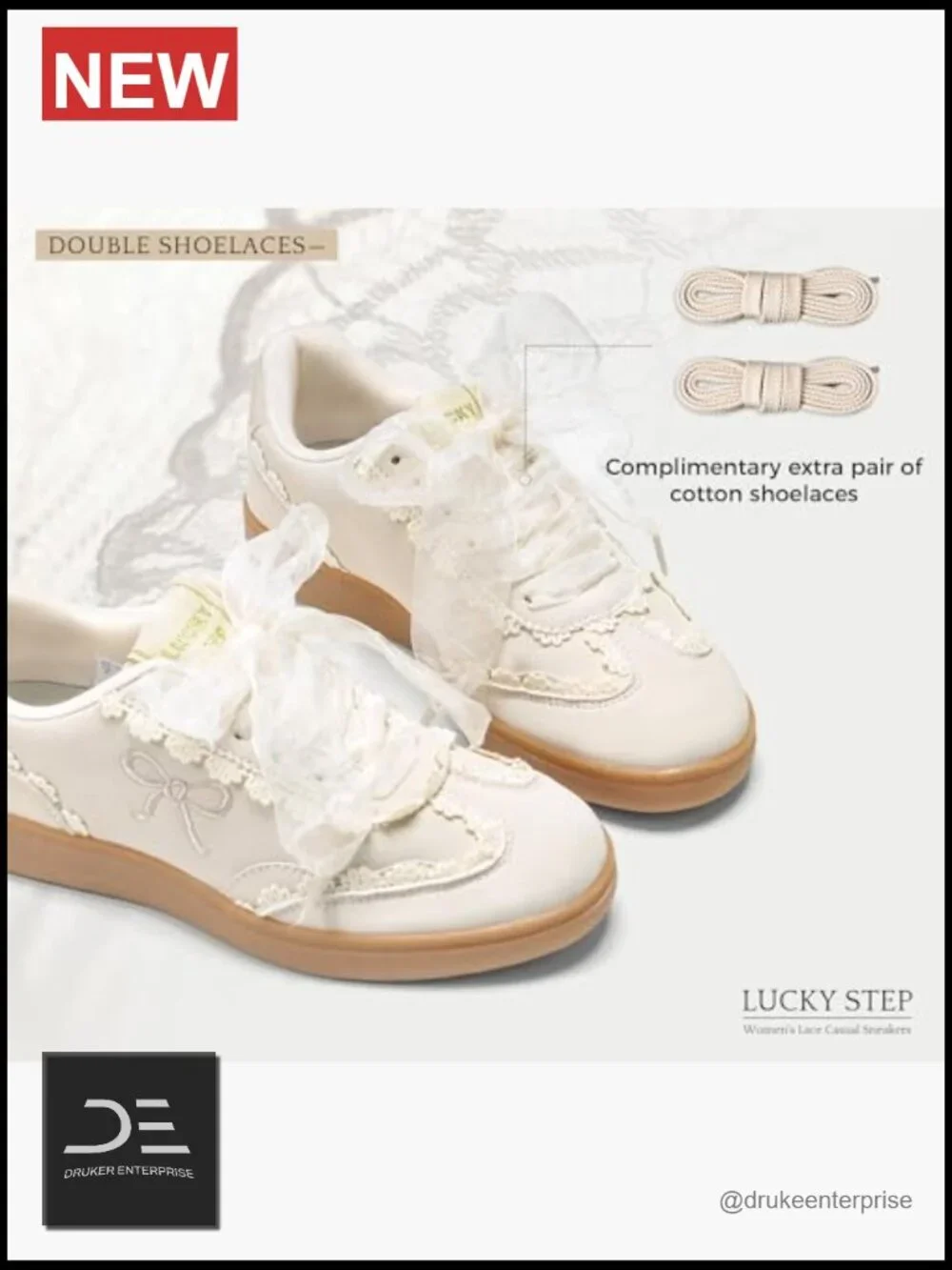 Lace Detail Casual Sneakers Organza Ribbon Lace-Up Vintage Gum Sole Sneakers